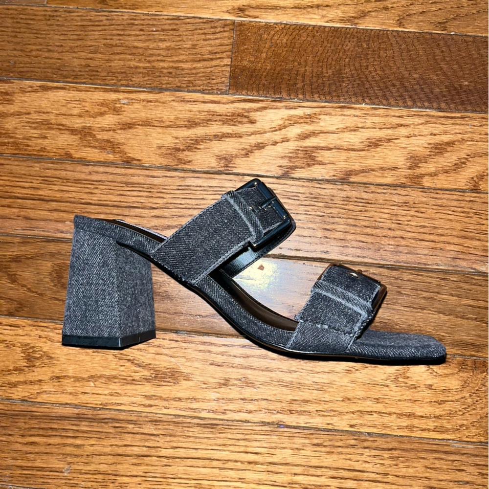 Steve Madden Menna Double Buckle Denim Sandals Black Denim Women’s Size 7 - Picture 5 of 14